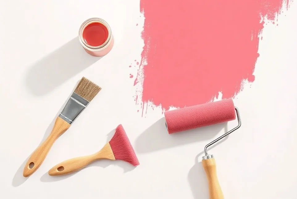 Outils de peinture disposés dans l'ordre des étapes du chantier