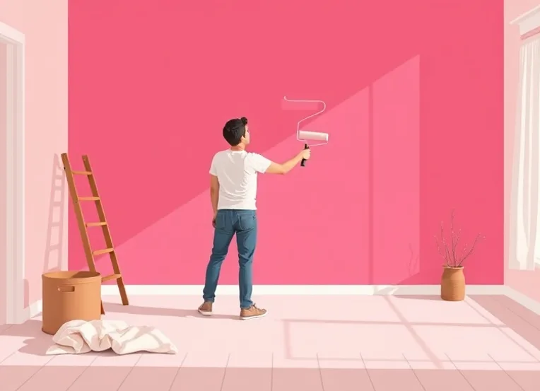 Peintre appliquant la peinture au rouleau sur un mur de salon